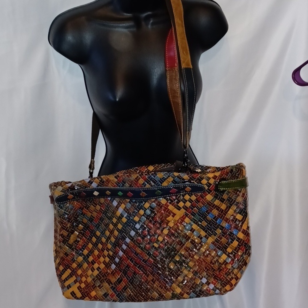 Spectacular Multi-Colored AMERILEATHER Tote, 15x11x7